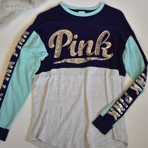 PINK Victoria's Secret Sequin Long Sleeve Top